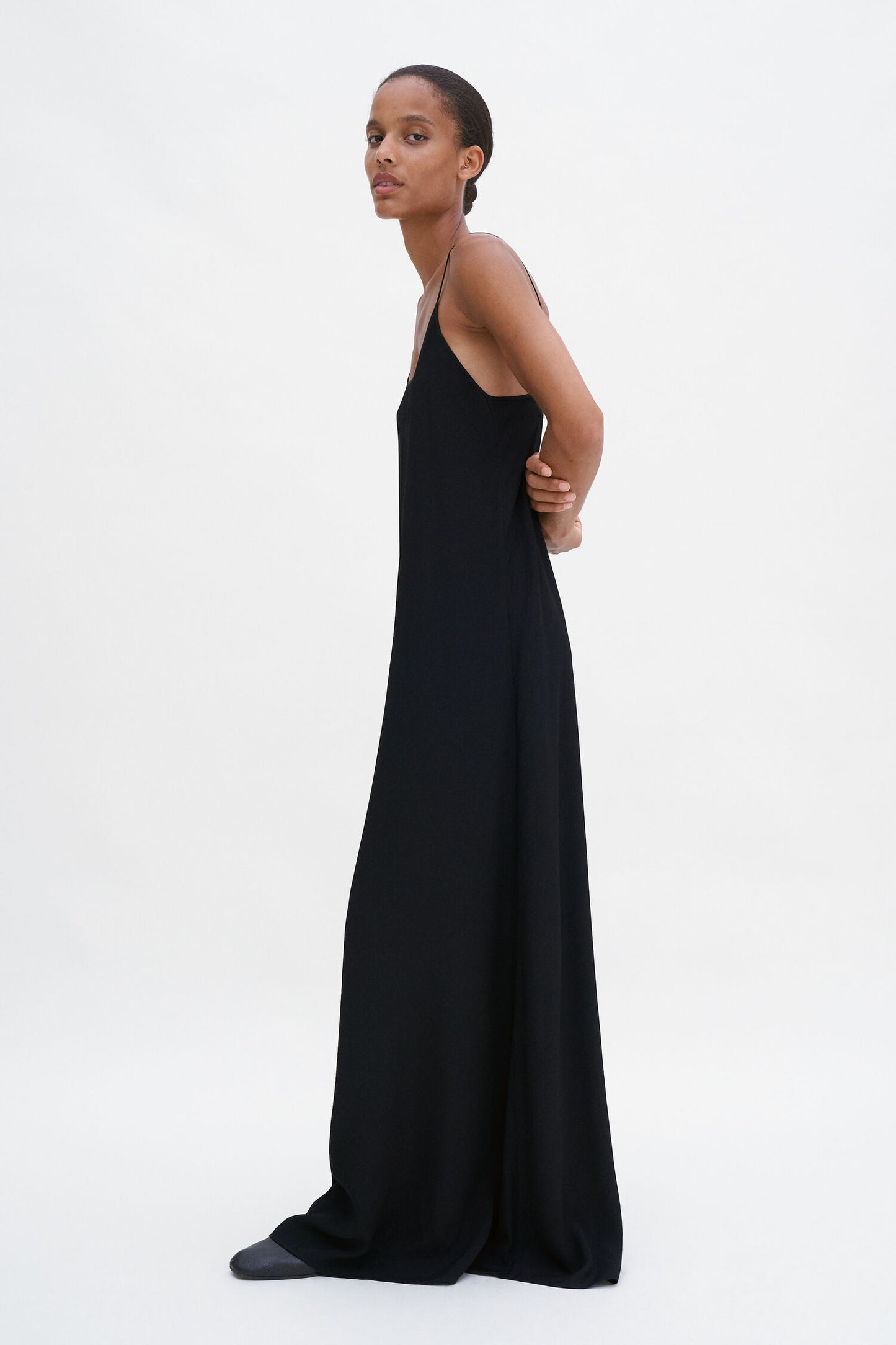 Draped twill strap dress