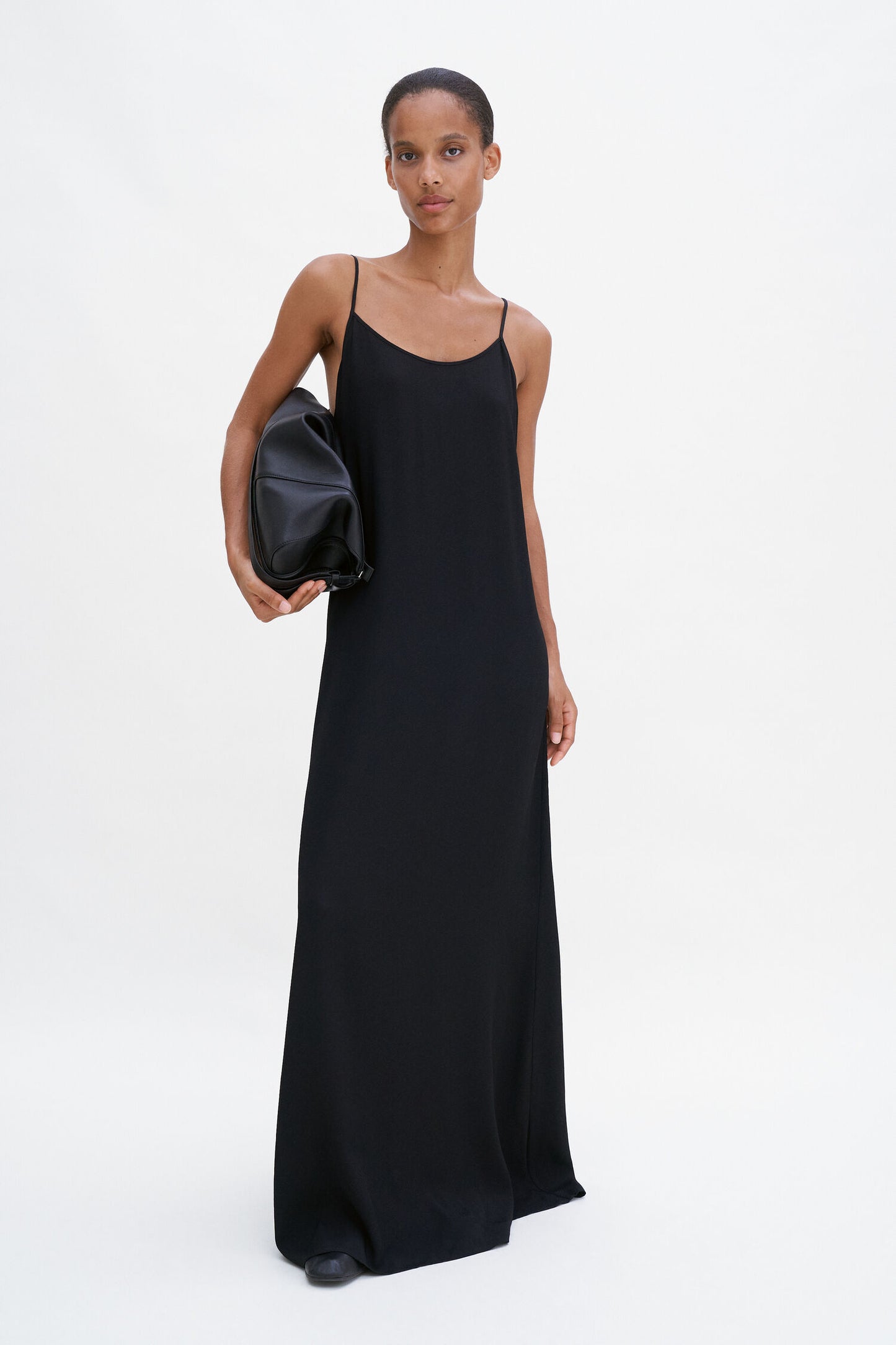 Draped twill strap dress