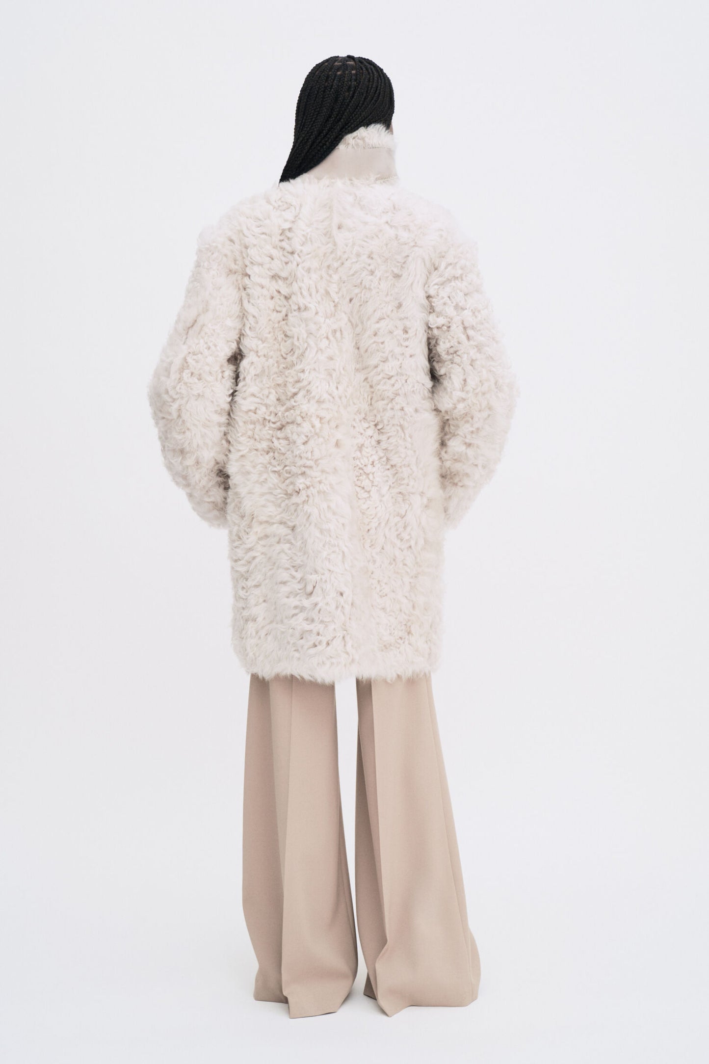 Reversible shearling coat