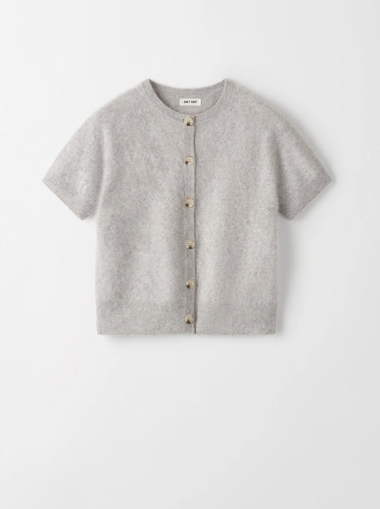 Brushed short sleeve cardigan light grey