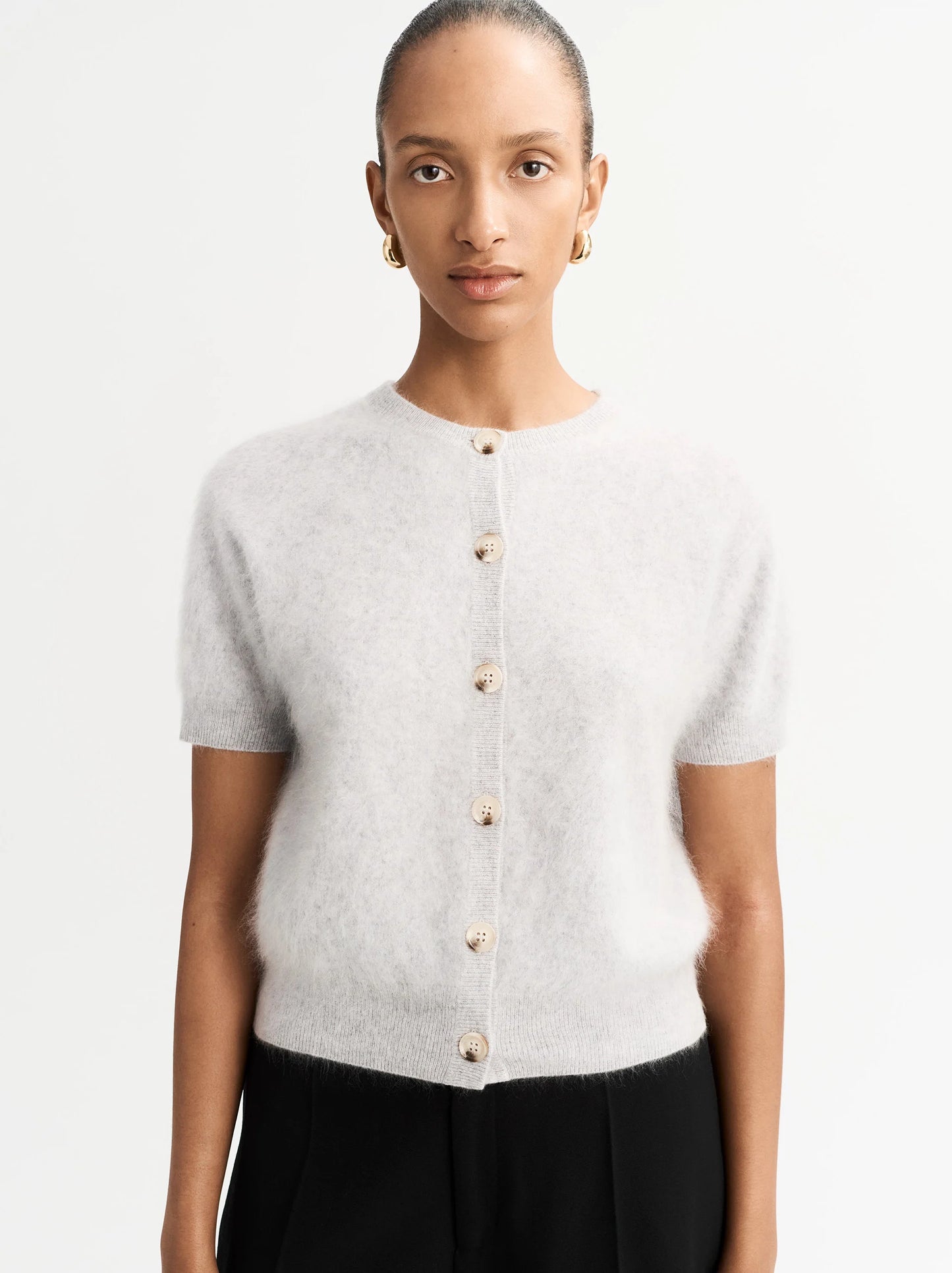 Brushed short sleeve cardigan light grey