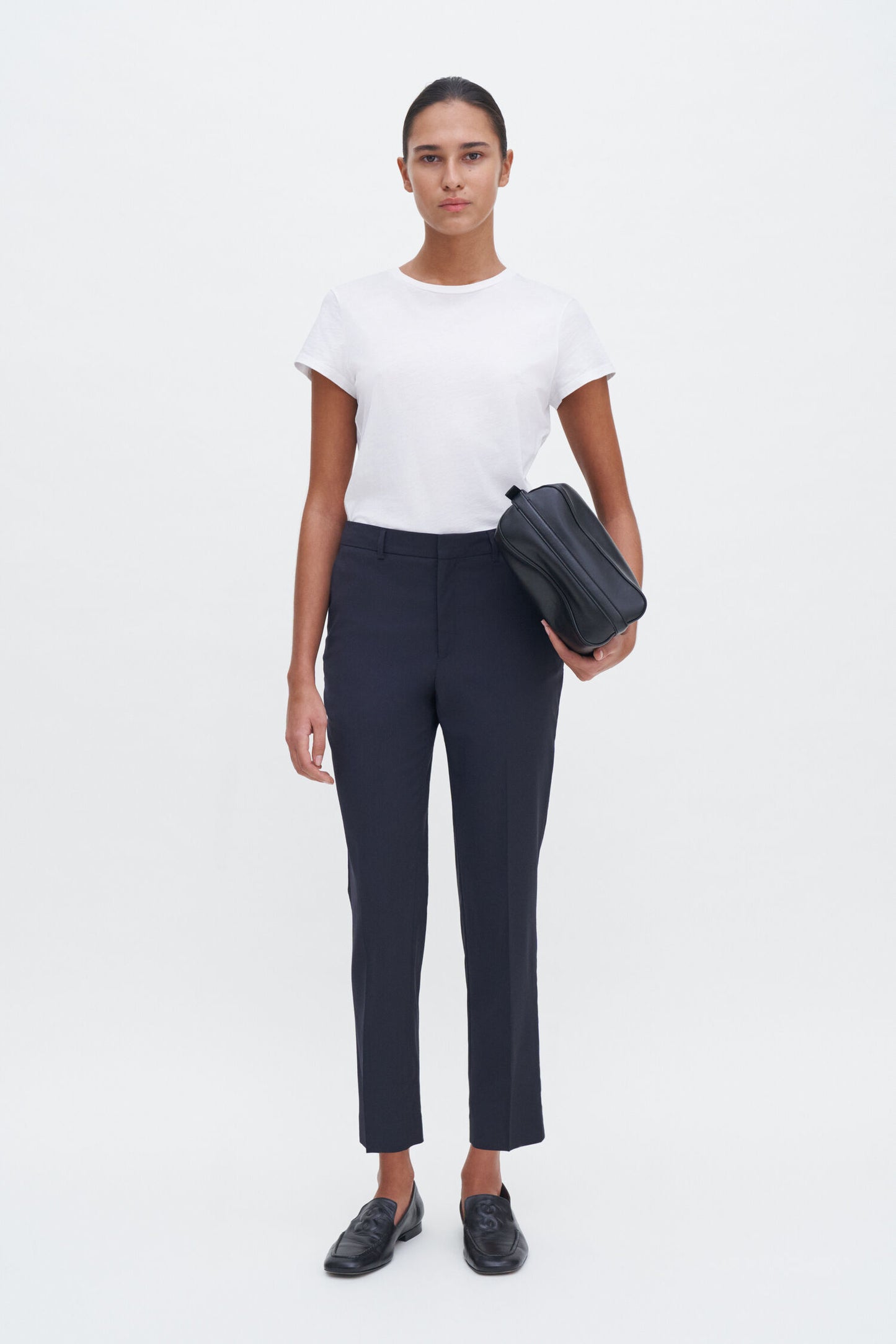 Emma cropped cool wool trouser dark navy