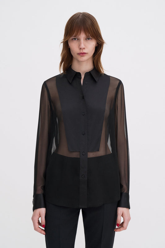 Sheer silk tuxedo shirt