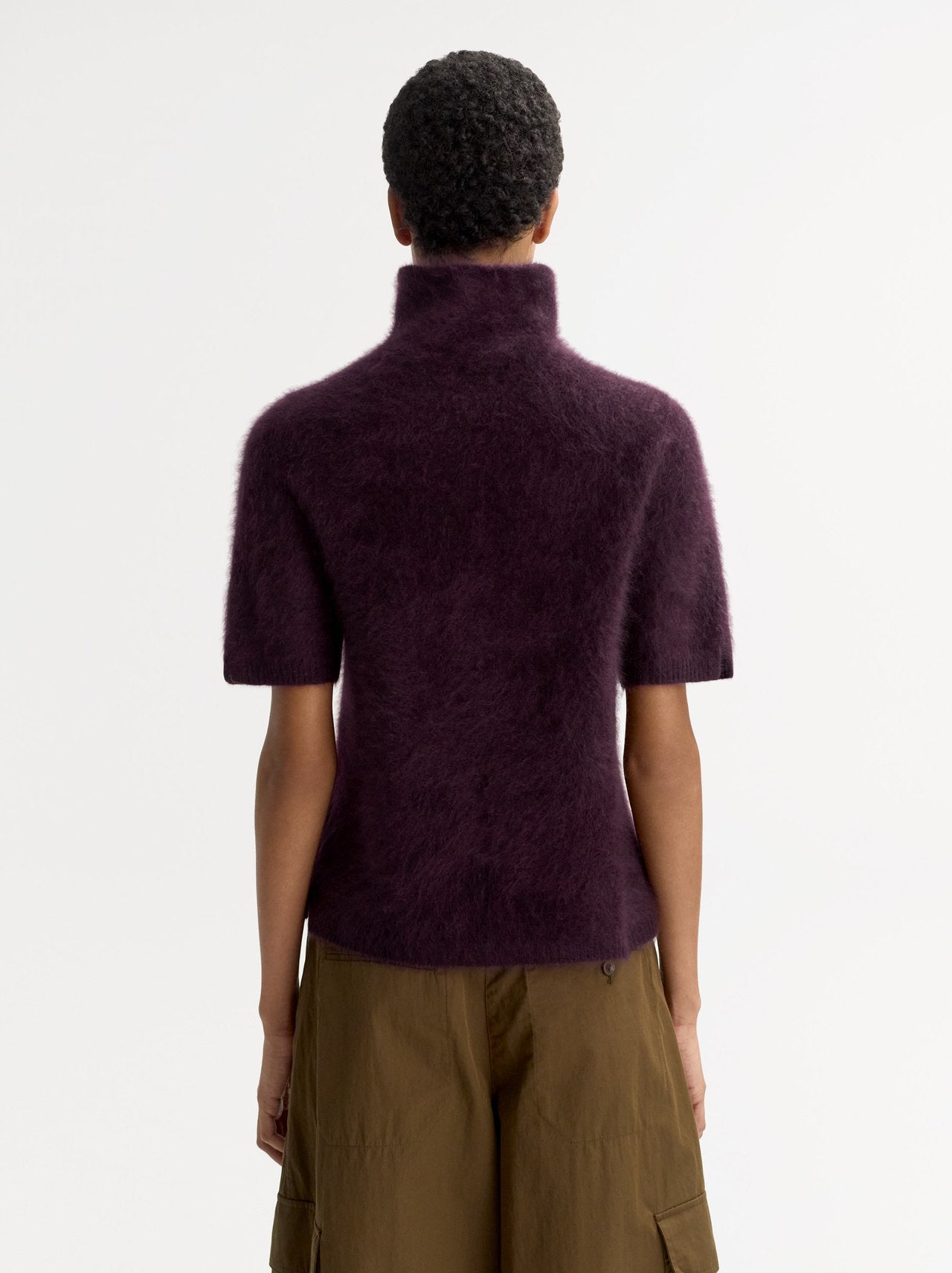 Brushed short sleeve turtle neck midnight plum